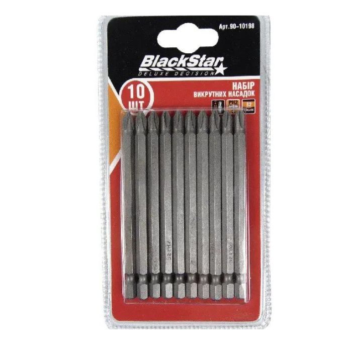 Біти Ph2x90 мм, TORSION, S2-сталь, 10шт, "BlackStar"