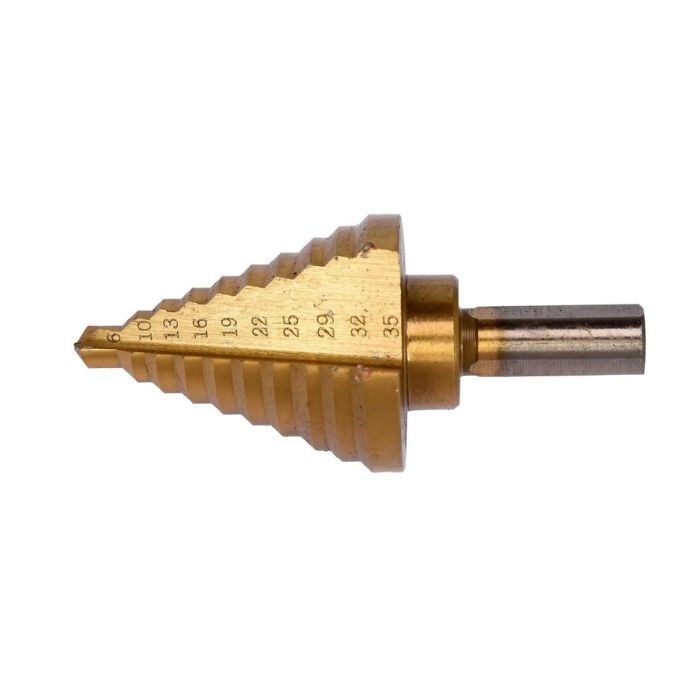 Свердло конічне ступінчасте титанове по металу YATO : Ø= 6-35 мм, HSS 4241, L= 75/45 мм