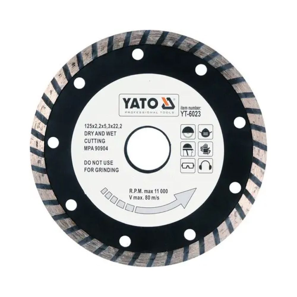 Диск алмазный отрезной YATO TURBO 125x2,6x22,2 камень, бетон YT-6023