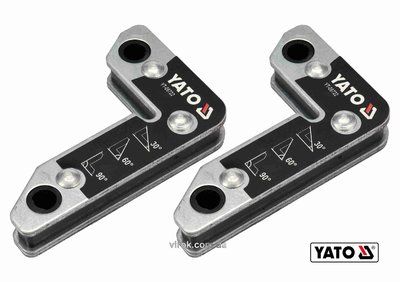 Кутники магнітні для зварювання YATO: кут: 30,60,90, сталеві, сила утримування - 25 кг, 2 шт