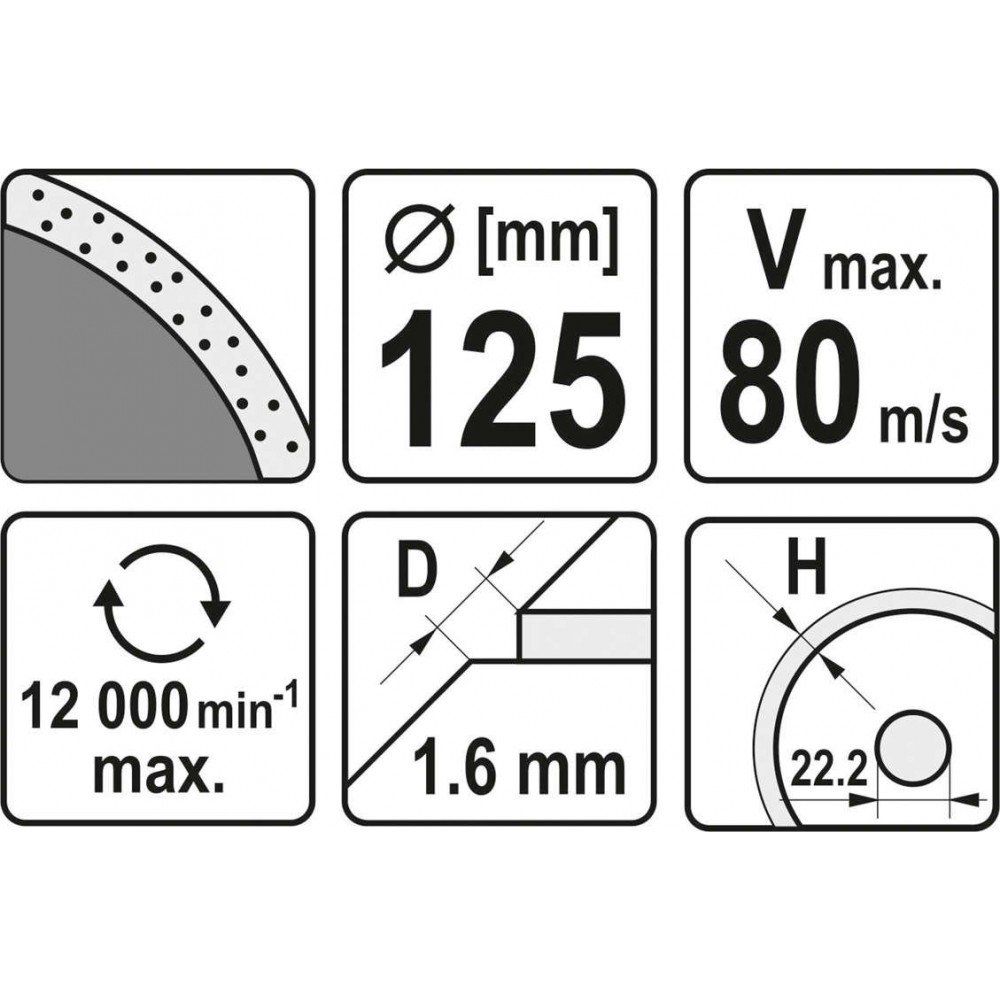 Диск алмазний відрізний YATO 125x1,6x22,2 плитка, мармур, керамограніт, кераміка YT-59952