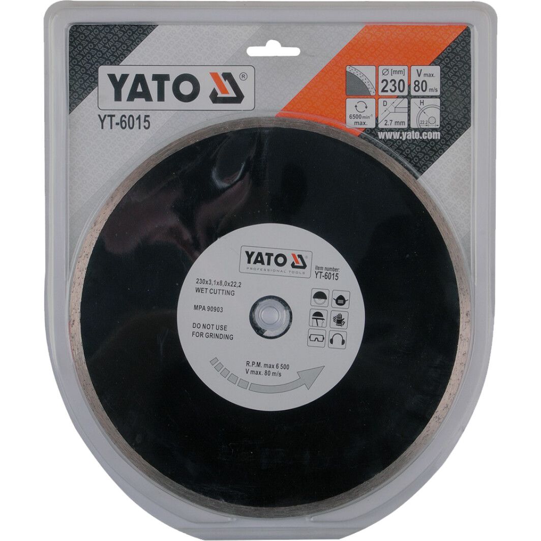 Диск отрезной алмазный для мокрой резки YATO: Ø= 230x5,3x22,2 мм. H=2,7 мм