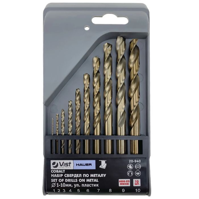 Набір свердл по металу ,HSS, Cobalt, 10 шт. (1-10мм, уп. пластик)