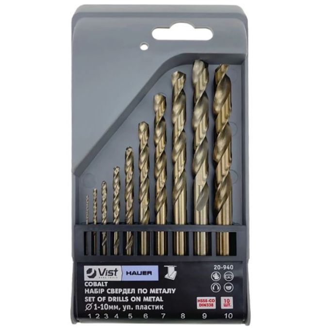 Набір свердл по металу ,HSS, Cobalt, 10 шт. (1-10мм, уп. пластик)