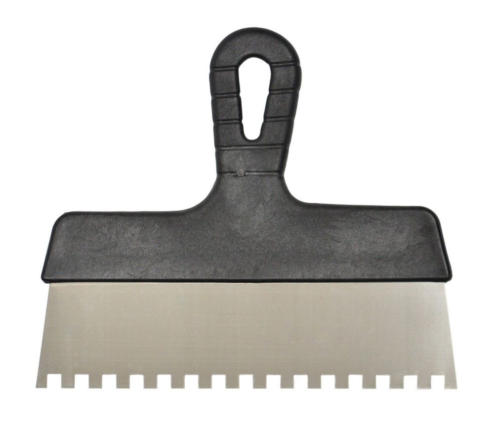 Шпатель нержавіючий з пластмасовою ручкою, 200 мм, зуб 8х8 мм