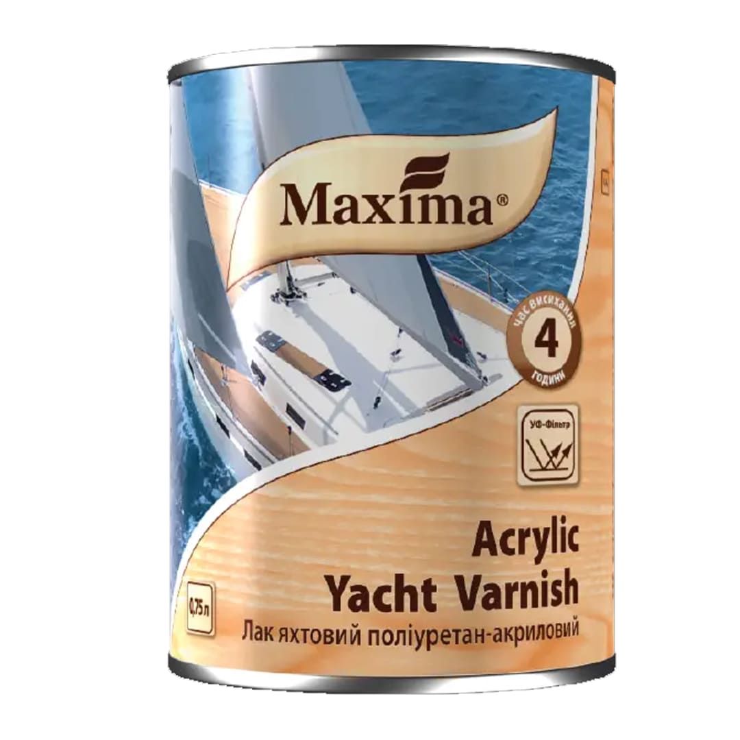 Лак яхтовий поліуретан-акриловий "Acrylic yacht varnish", глянсовий ТМ "MAXIMA", 0,75 л