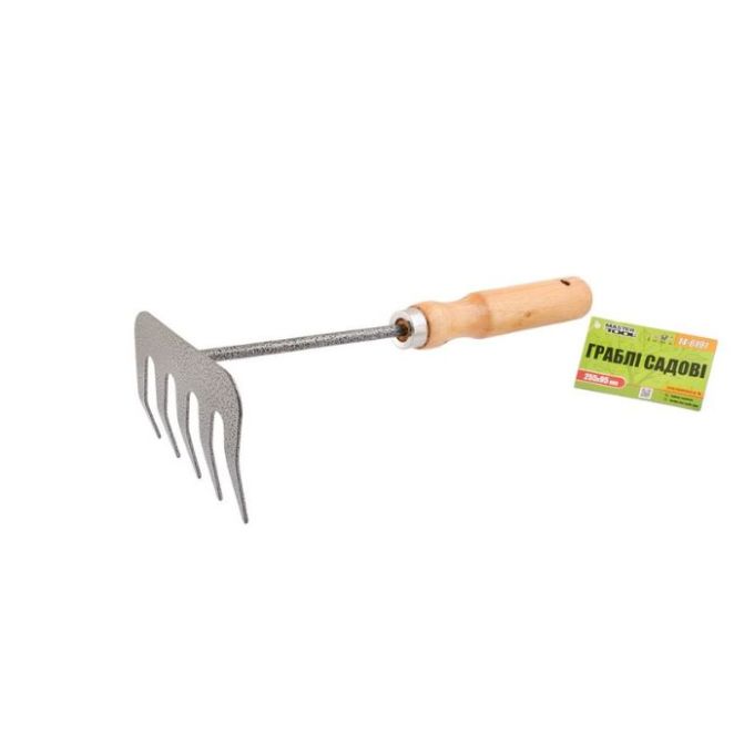 Граблі садові з дерев'яною ручкою 5 зубов 255*95 мм