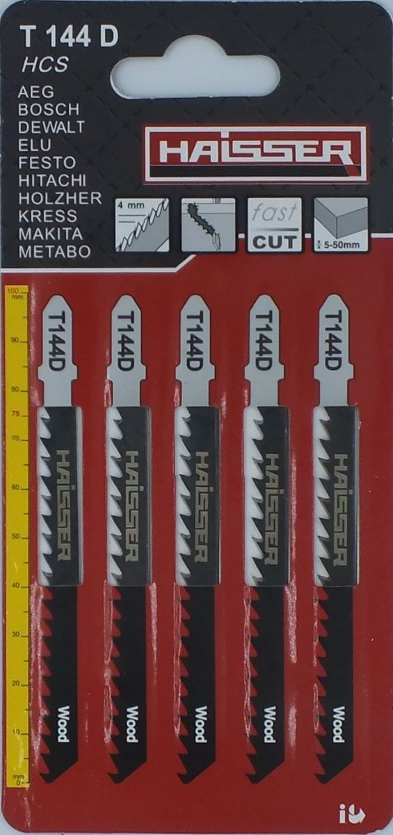 Пилочне полотно HAISSER Т 144 D - н-р 5 шт, 75 мм, м"яка деревина (5-50мм), ДСП, ДВП, столярна плит