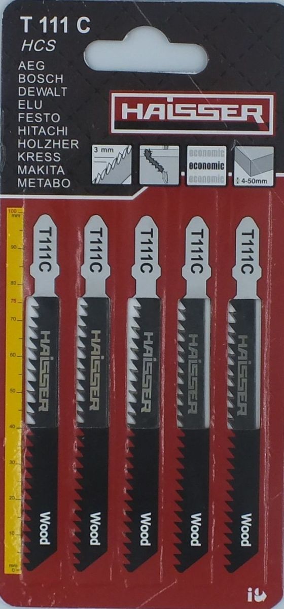 Пилочне полотно HAISSER T 111С - н-р 5 шт, 75 мм, м"яка деревина (4-50 мм), ДСП, столярна плита, ДВ