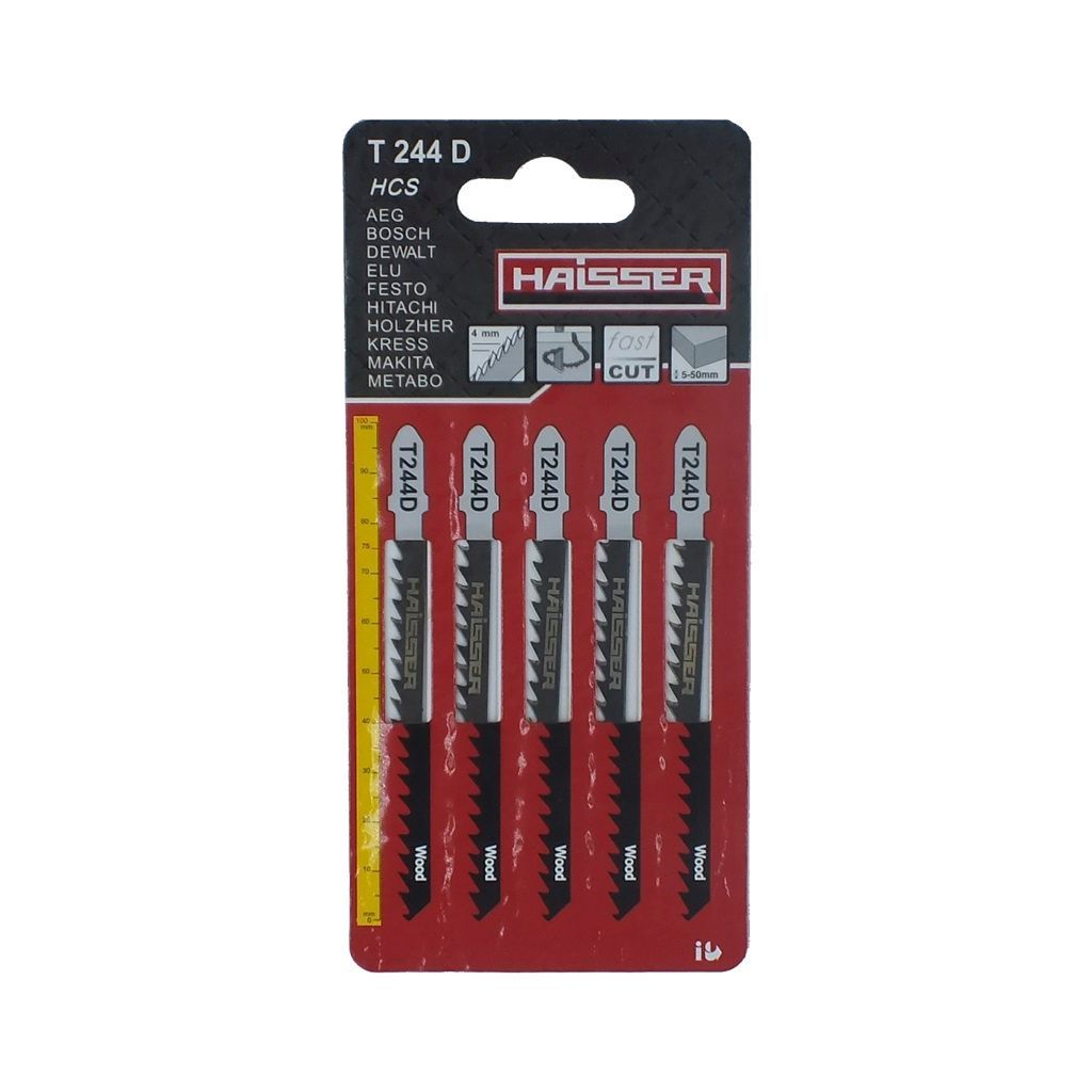 Пилочне полотно HAISSER Т 244 D - н-р 5 шт, 75 мм, м"яка деревина (5-50мм), ДСП, ДВП, столярна плит