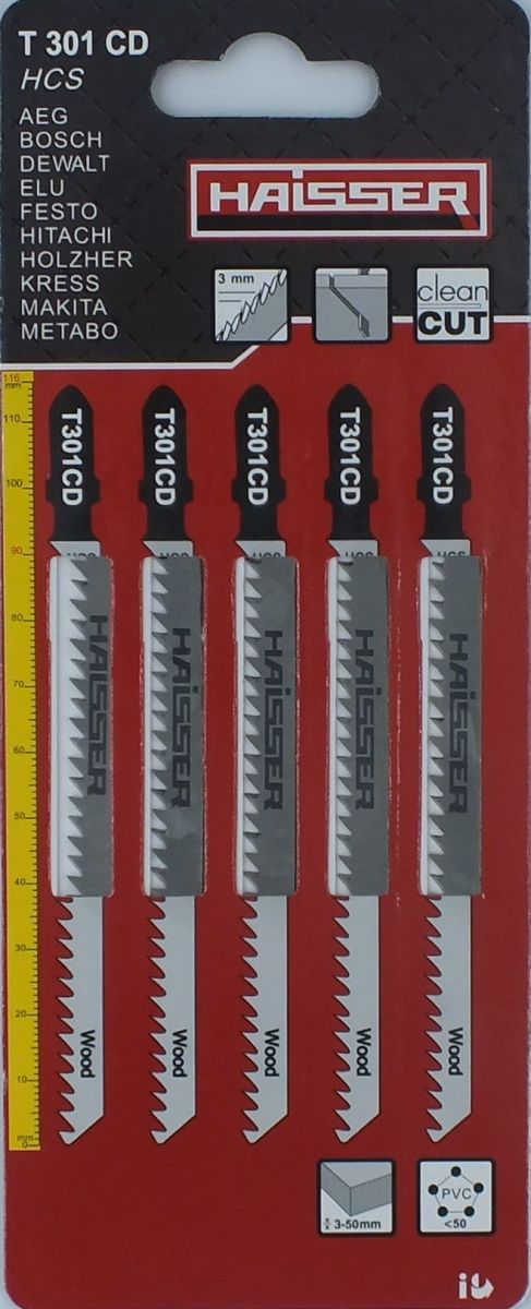 Пилочное полотно HAISSER T301СD - н-р 5 шт, 90 мм, мягкая древесина, ДСП, столярная плита, ДВП (10-65 м