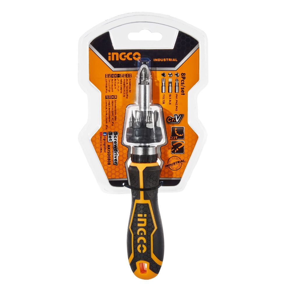 Отвертка с трещоткой 7 бит INGCO