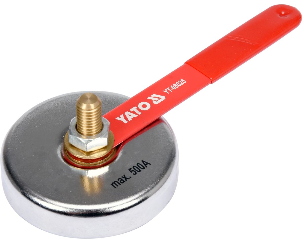 Затискач маси для зварювання магнітний YATO: Ø= 85 мм, сила тяжіння- 7 кг, для струму- 500 А