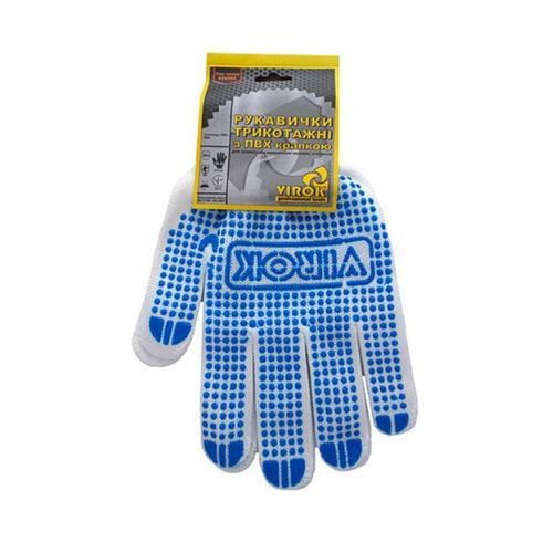 Рукавиці трикотажні VIROK білі з ПВХ крапкою (5 ниток; 100%- поліестер), розм. 10