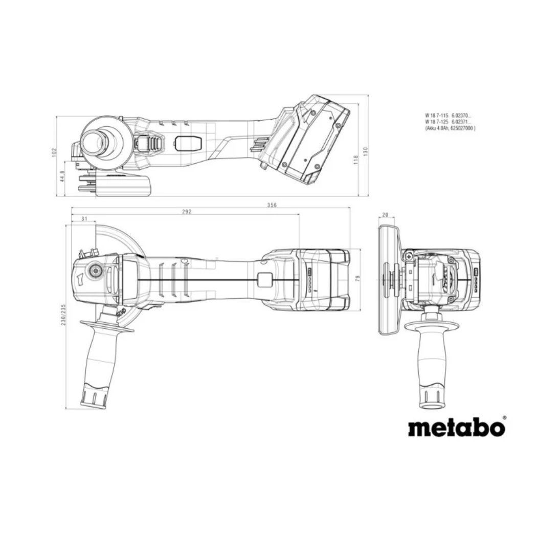 Угловая батарея Metabo W 18 7-125