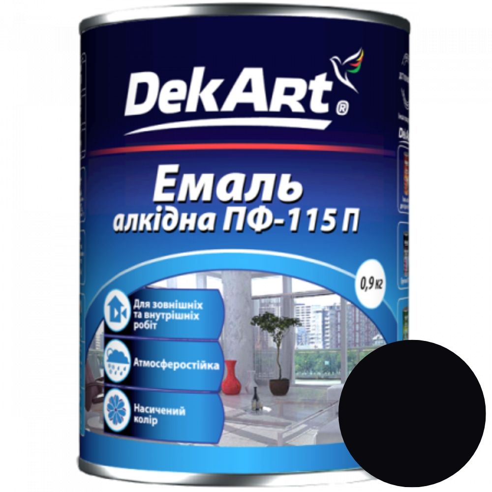 Емаль алкідна ПФ-115П чорна ТМ "DekArt" - 2,8 кг.