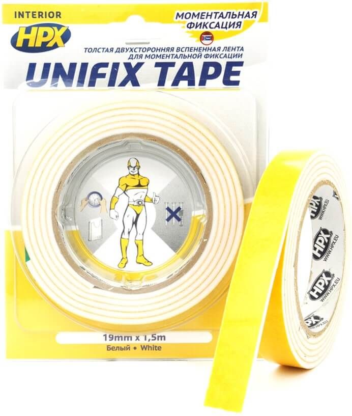 HPX Стрічка 2-ст.товста 19мм*3мм 1,5м біла UF1915