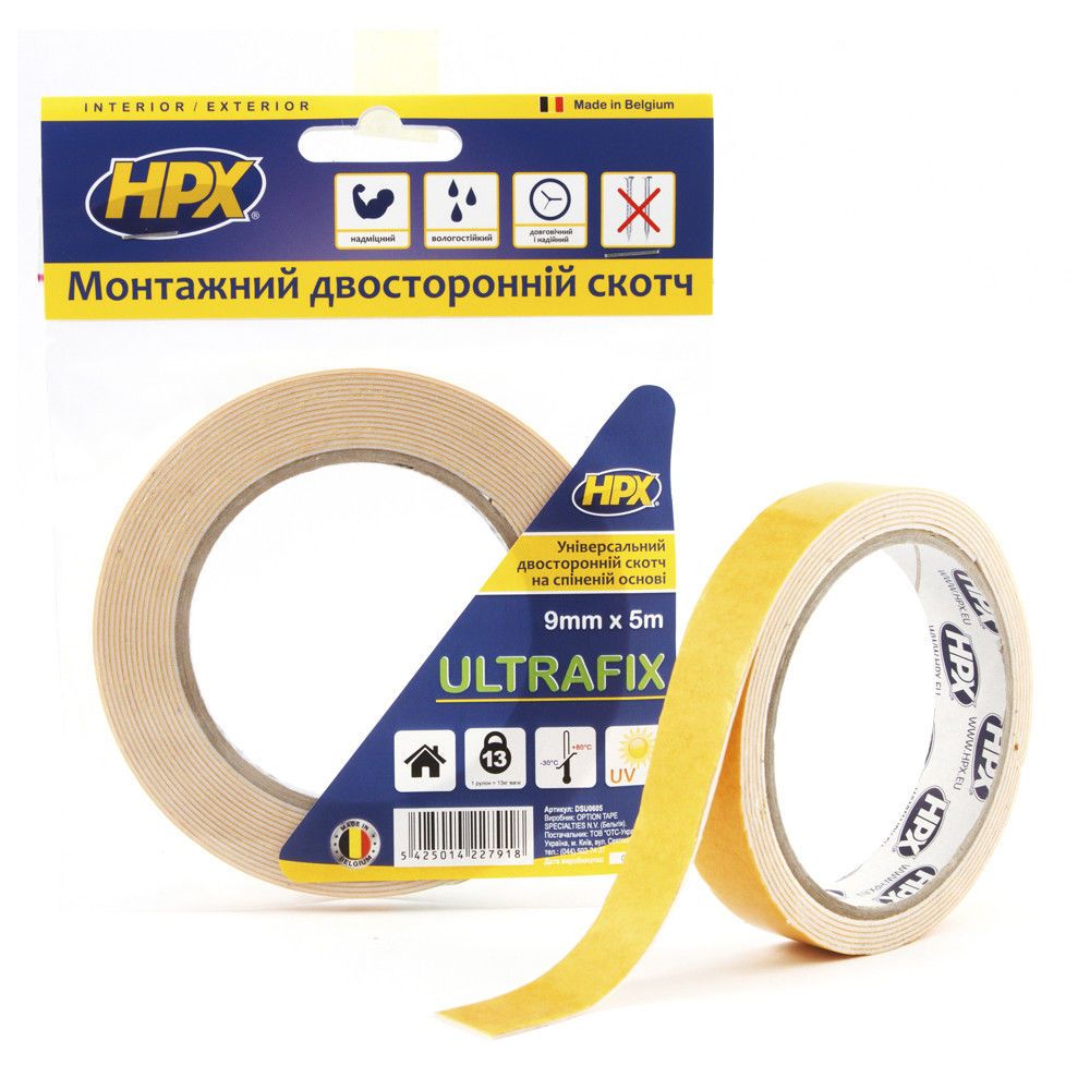 HPX Стрічка 2-ст.універс.9мм*5м біла DSU0905
