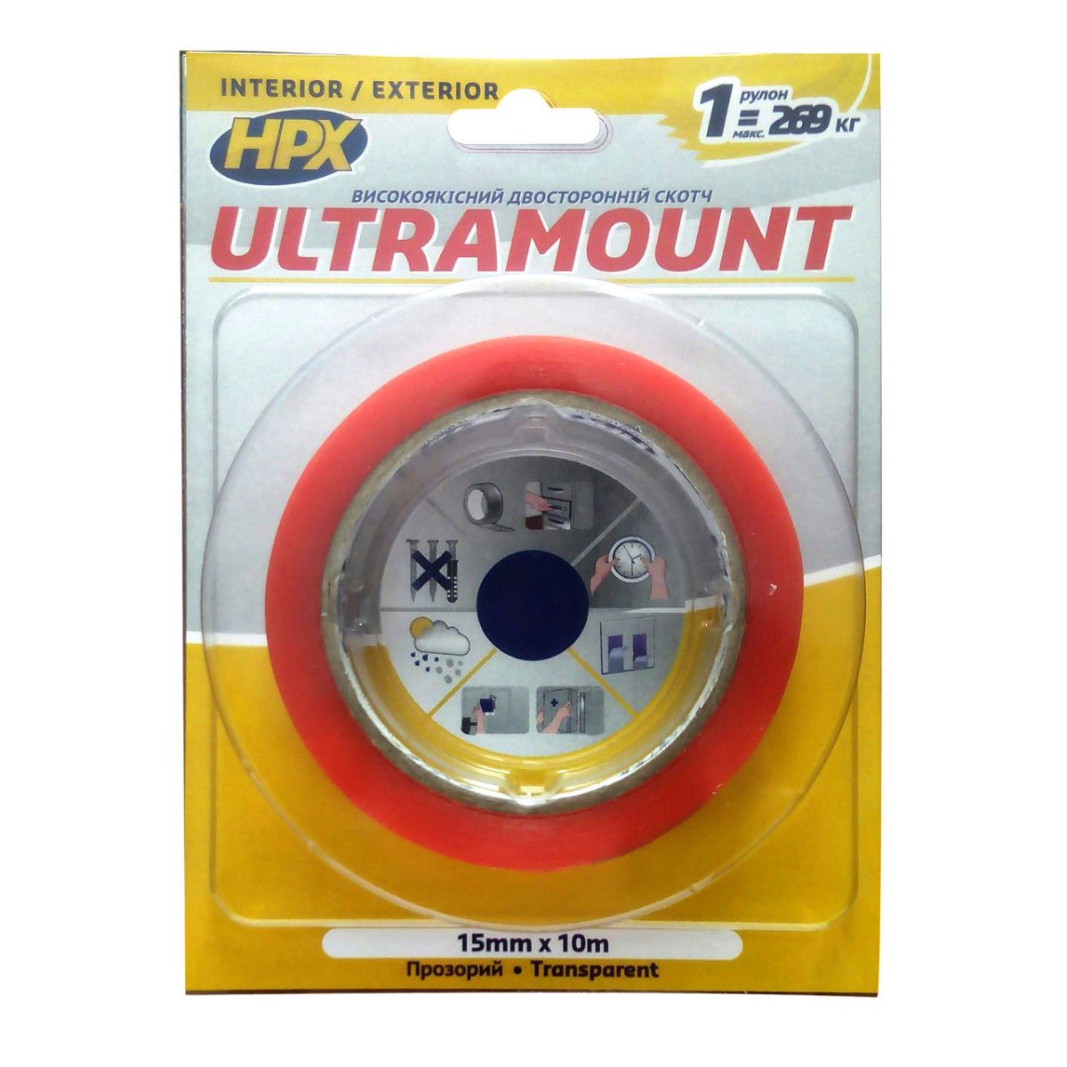 HPX Стрічка 2-стр.унів.посил.15мм*10м проз.UM1510