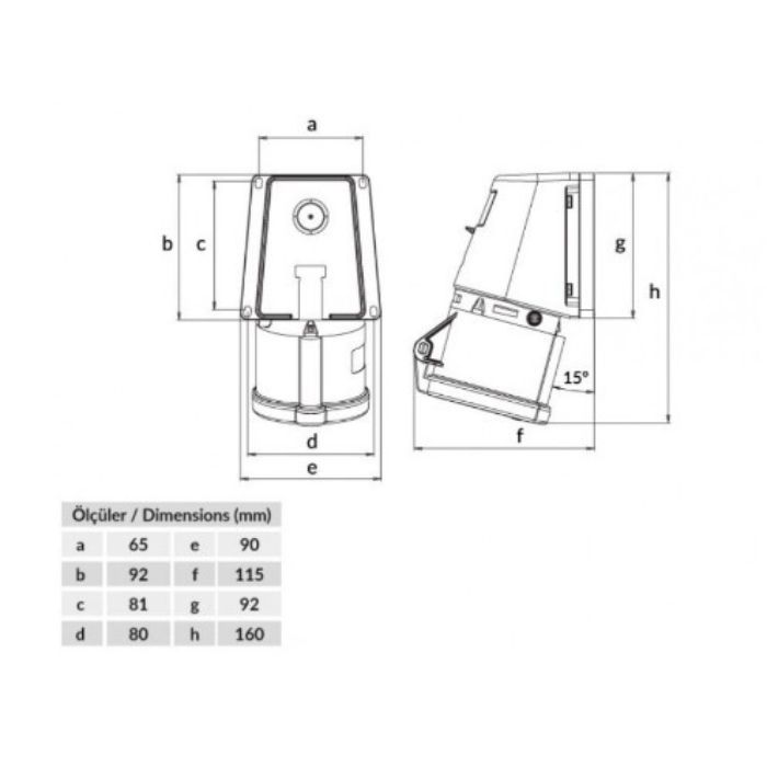 BC1-3504-2535 380V 3P+E 32A Розетка настінна 90° (поліамід) IP44