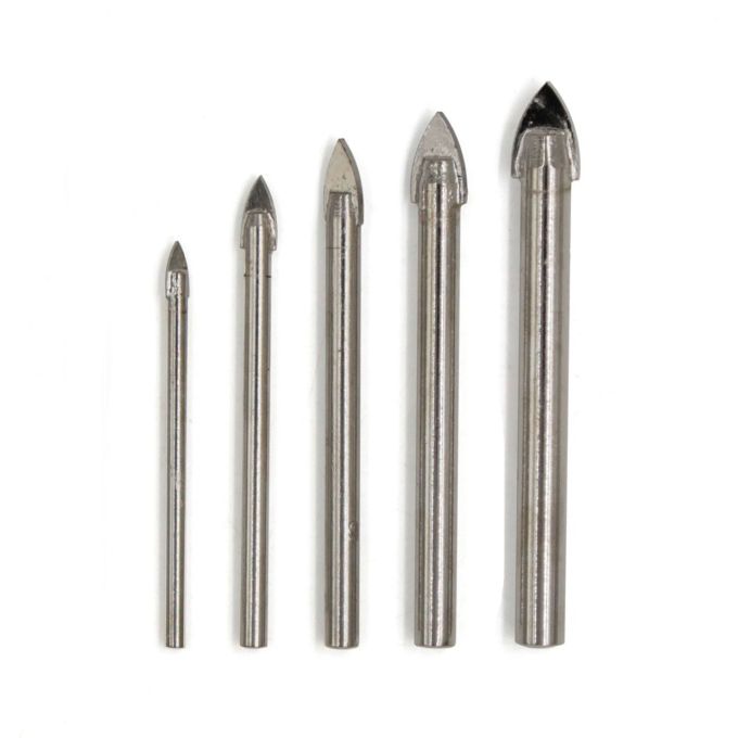 Свердло по склу та кераміці 2 різця набір 5 шт, 4/5/6/8/10 мм, YG6X, ТМ Kubis