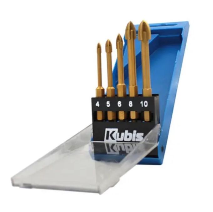 Свердло по склу та кераміці 4 різця набір 5 шт, 4/5/6/8/10 мм, TiN, YG6X, ТМ Kubis