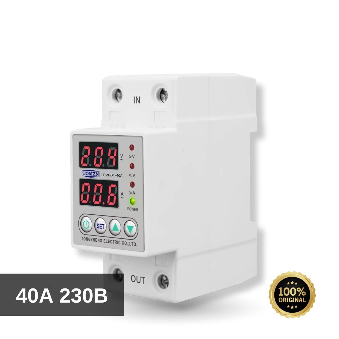 Реле контролю напруги та струму 40А 230В на DIN-рейку з регулюванням та дисплеєм VA-Protector