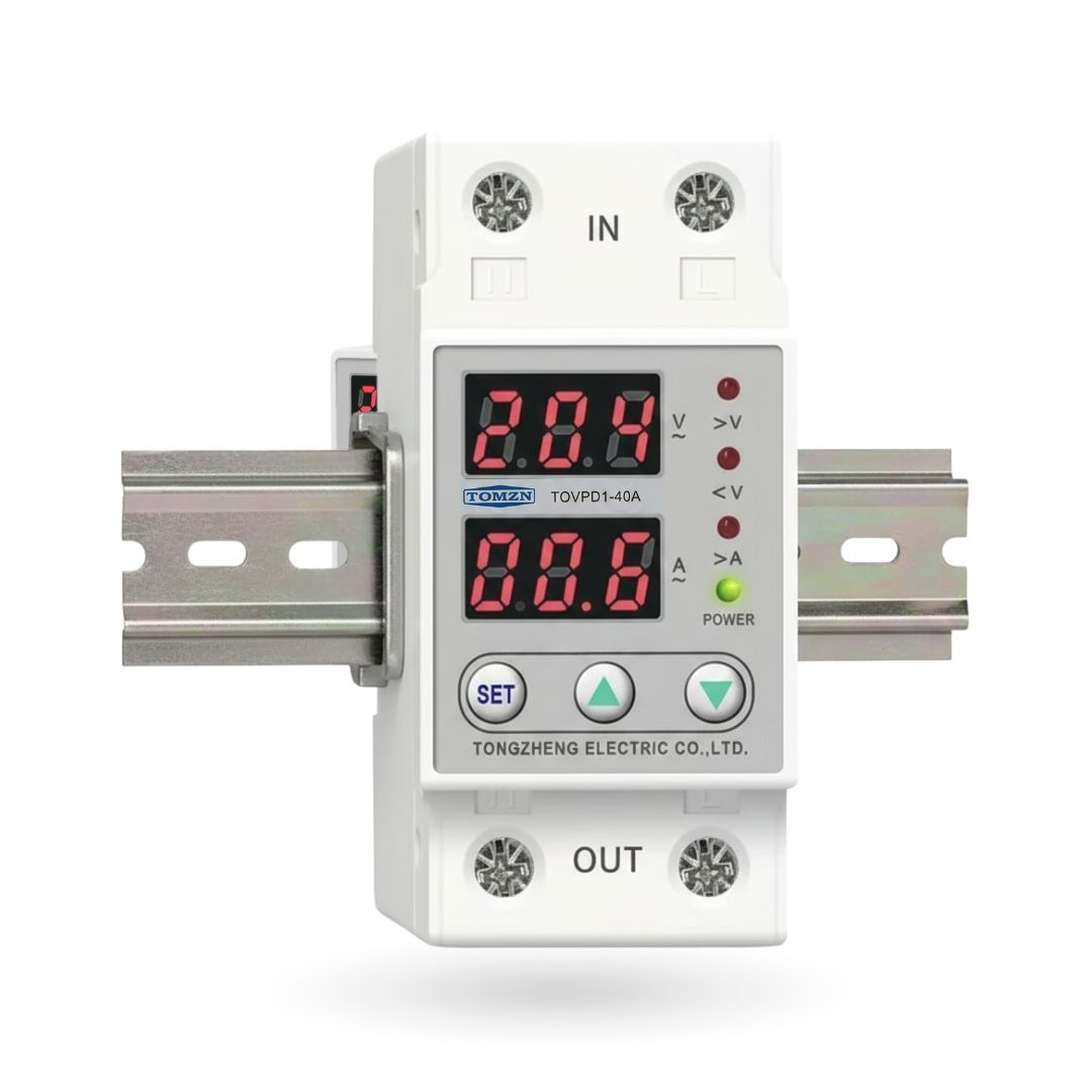 Реле контролю напруги та струму 40А 230В на DIN-рейку з регулюванням та дисплеєм VA-Protector