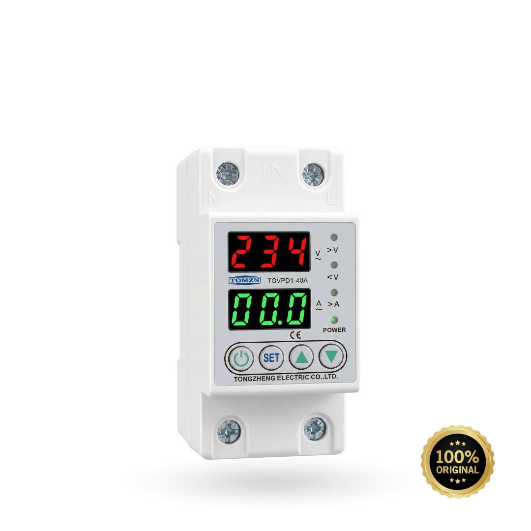 Реле контролю напруги та струму 40А 230В на DIN-рейку з регулюванням та дисплеєм VA-Protector