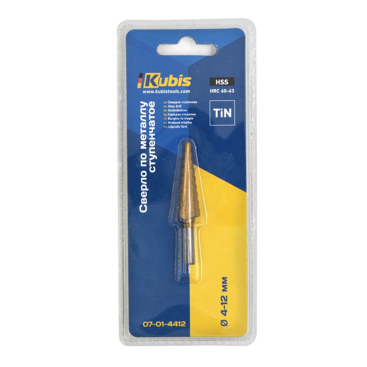 Сверло по металлу HSS ступенчатое 4-12 мм, TiN, HRC 60-63, ТМ Kubis