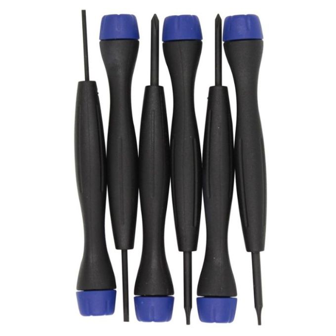 Викрутки прецизійні 6 шт в кейсі, SL1.6, SL2.0 мм, PH00, PH0, T5, T6 CrV6150, HRC51-54