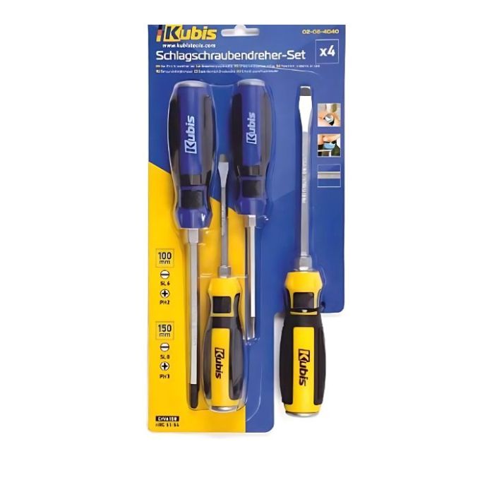Викрутки ударні набір 4 шт, PH2*100, 3*150, SL6*100, 8*150 мм CrV6150