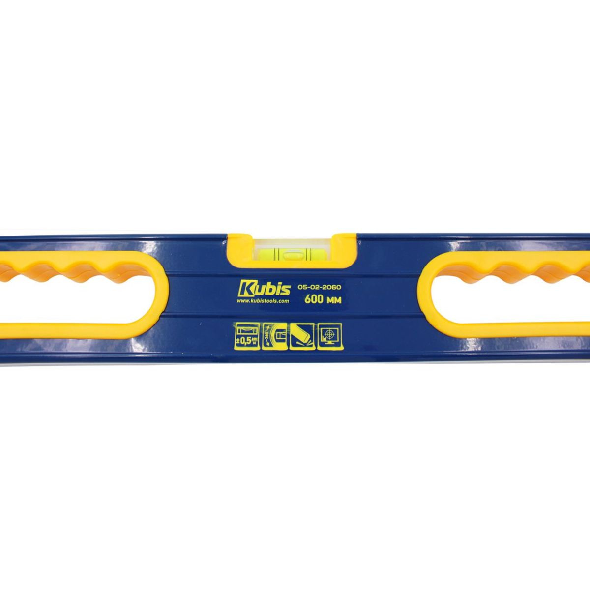 Рівень з ручками 600 мм, точність 0,5 мм/м, регулюєма капсула 360 *, протиковзкі упори, ТМ Kubis
