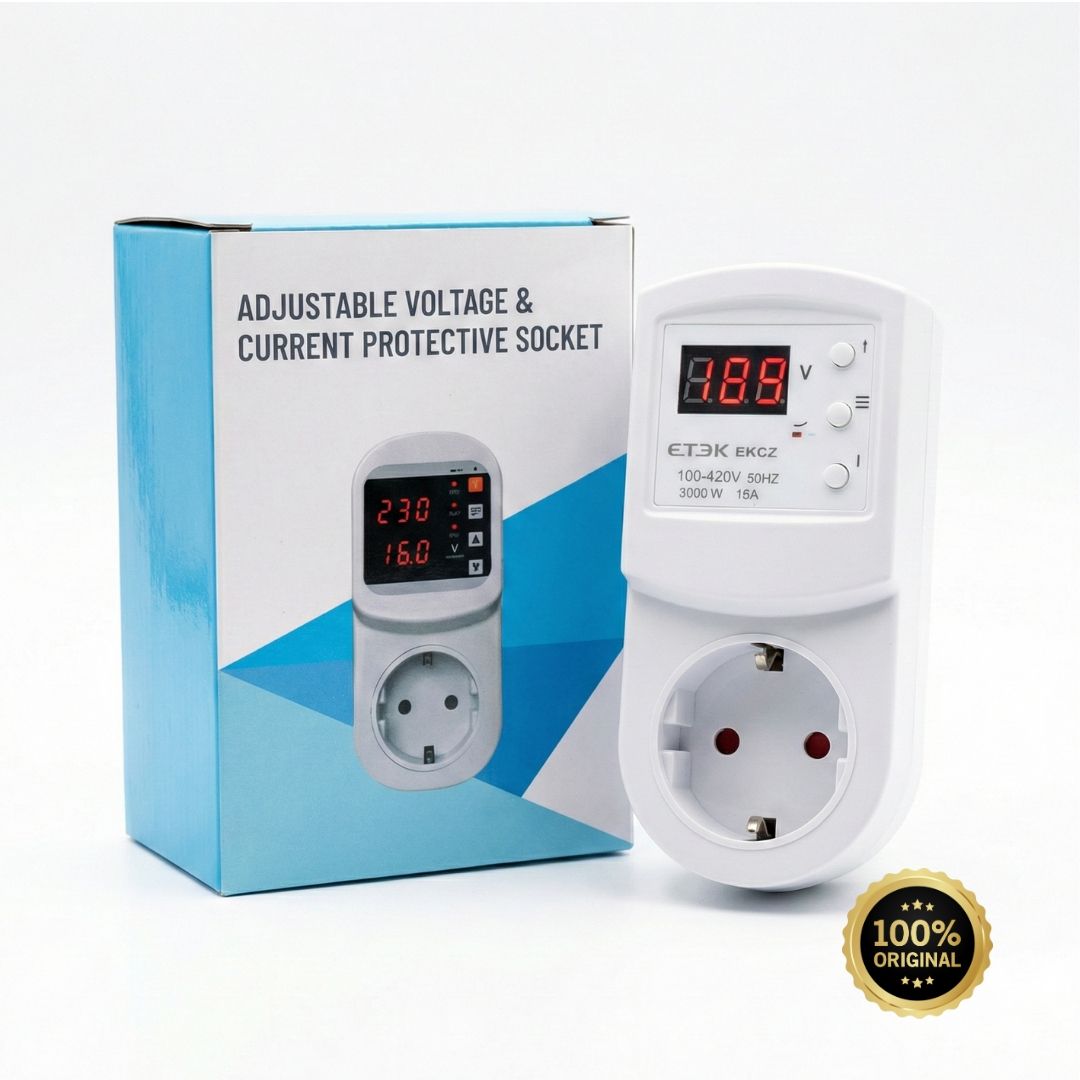 Регульоване захисне реле в розетку ETEK EKCZ 16A 140–300В відсікач напруги з дисплеєм