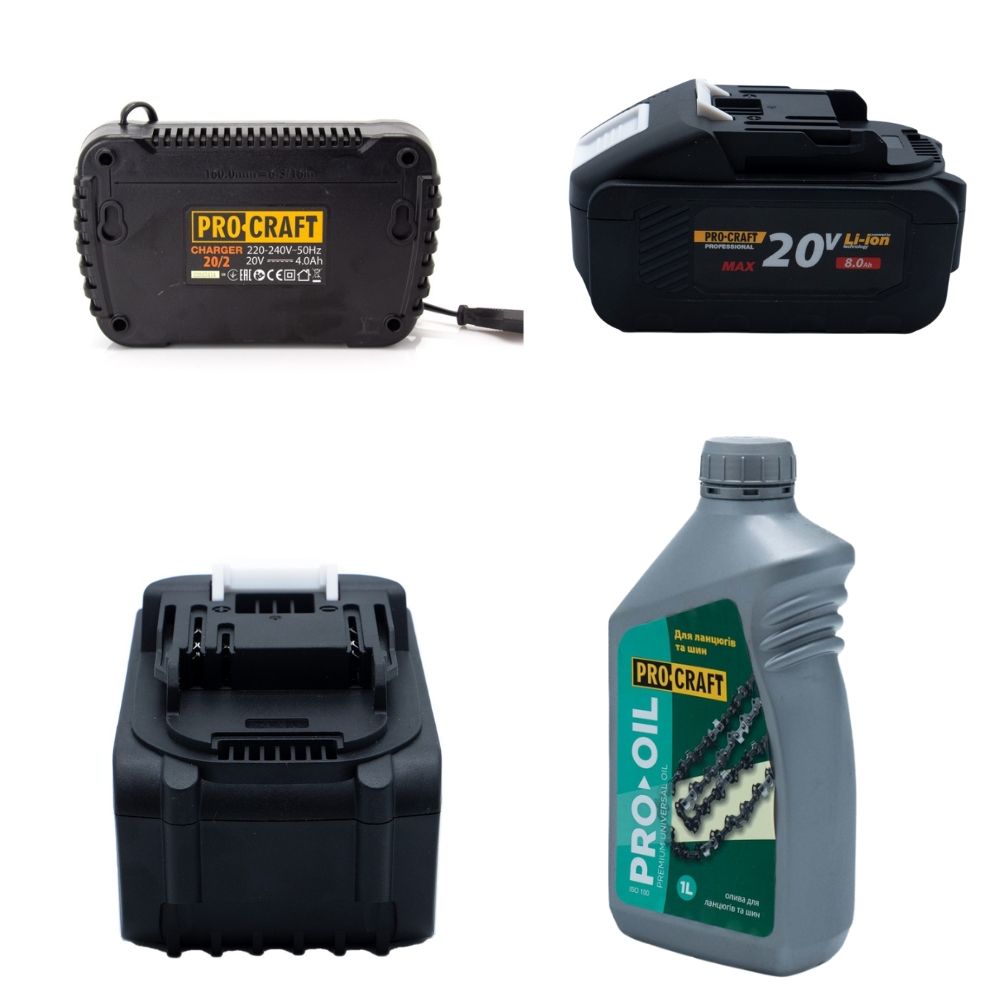 Акумуляторна пила Procraft PCA40/2 + 2 акб 8Аг + ЗП charger20/2 + Олива для ланцюга 1л