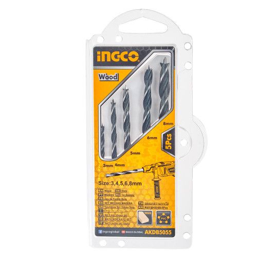 Набор сверл по дереву 5 шт. 3–8 мм INGCO