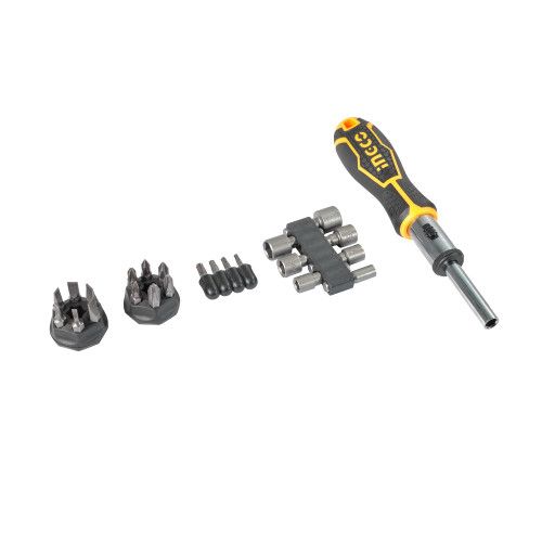 Отвертка-трещотка с битами и головками INGCO