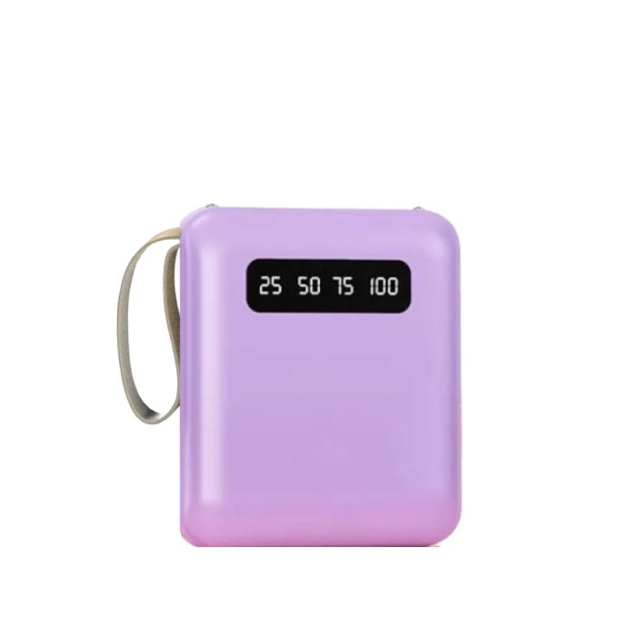 Портативний акумулятор із вбудованим кабелем, фіолетовий, 8000 мАг