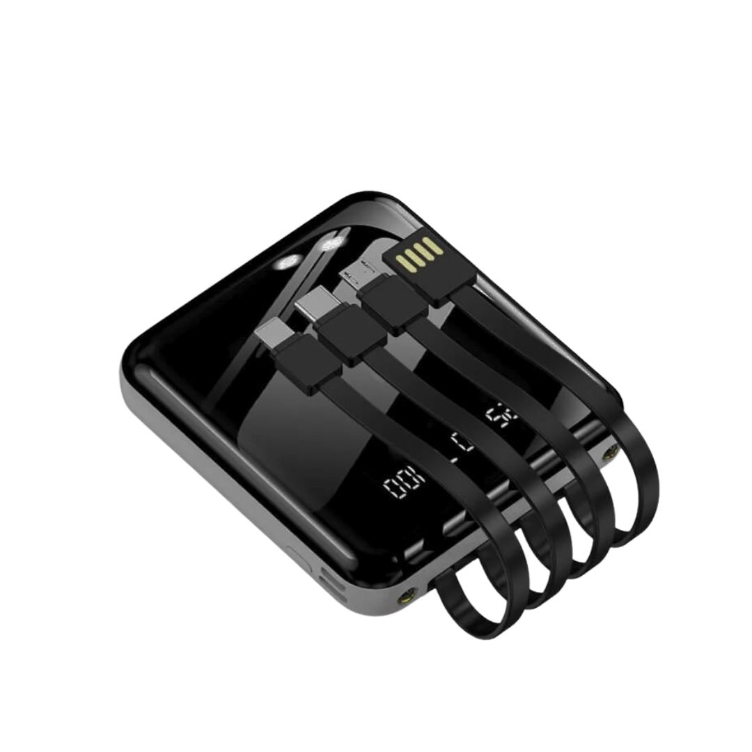 Портативний акумулятор із вбудованим кабелем, чорний, 8000 мАг