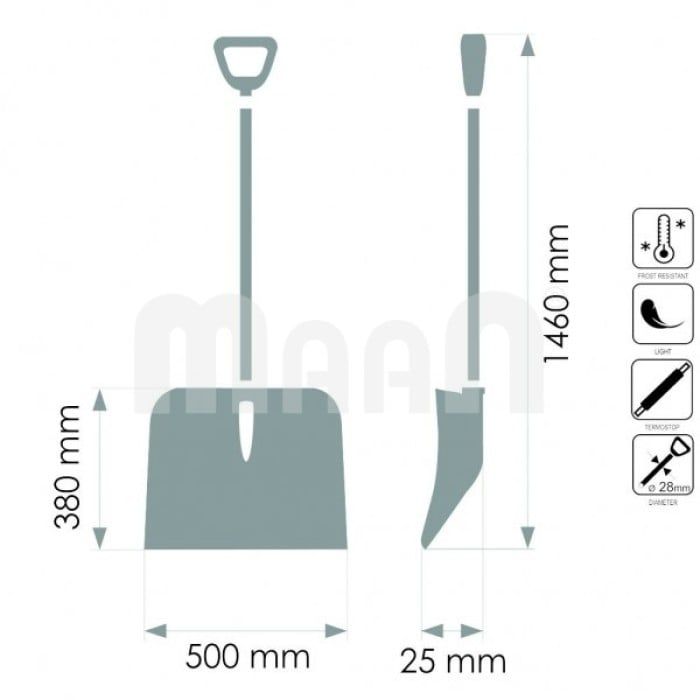 Лопата для чищення снігу MAAN 3719 (500х25х380/1460 мм)