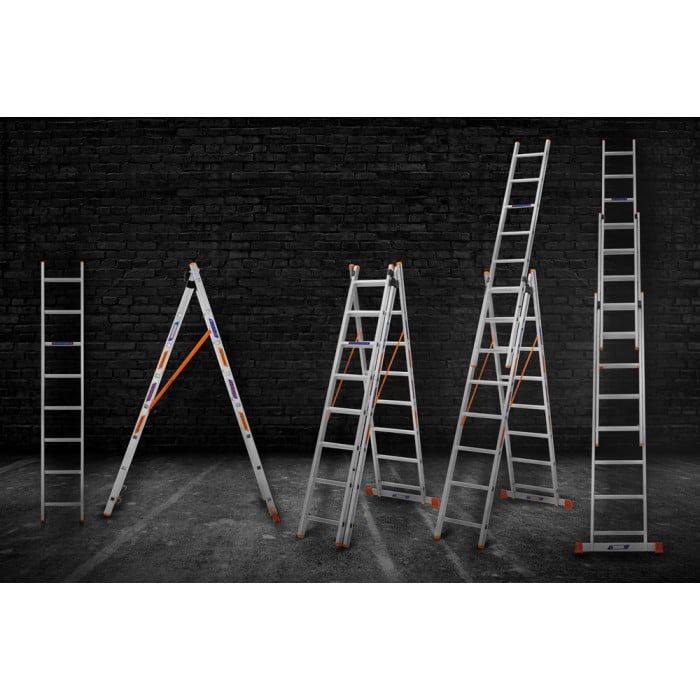 Драбина алюмінієва 3-х секційна BLUETOOLS (3х8 сходинок) (160-9005)