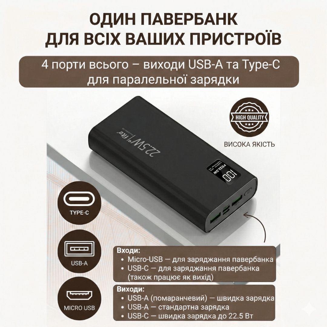 Power Bank 20 000 мАг K8 повербанк 120W швидка зарядка USB-C портативний акумулятор