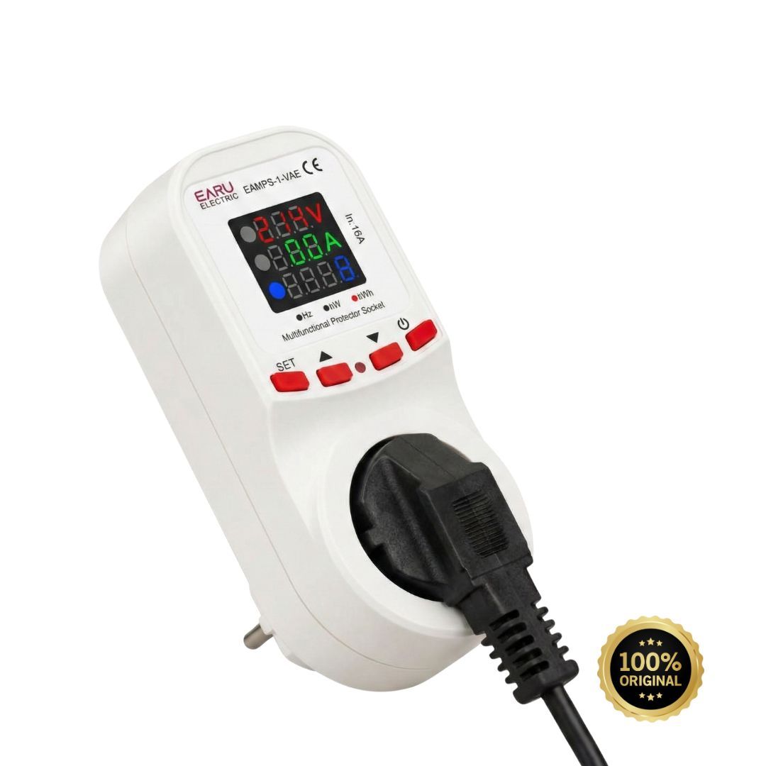 Автоматичне захисне реле в розетку EARU EAMPS-1V 16A 140–300В відсікач напруги