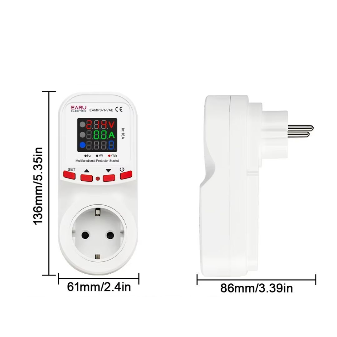 Автоматичне захисне реле в розетку EARU EAMPS-1V 16A 140–300В відсікач напруги