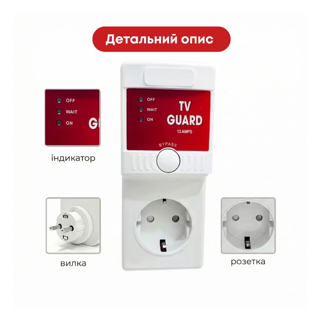 Автоматичне захисне реле в розетку з індикатором AVS 13А 170–260В відсікач напруги