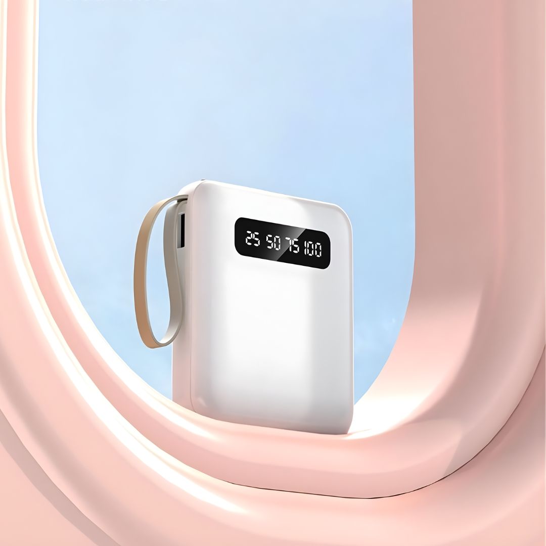 Портативний акумулятор із вбудованим кабелем, білий, 8000 мАг