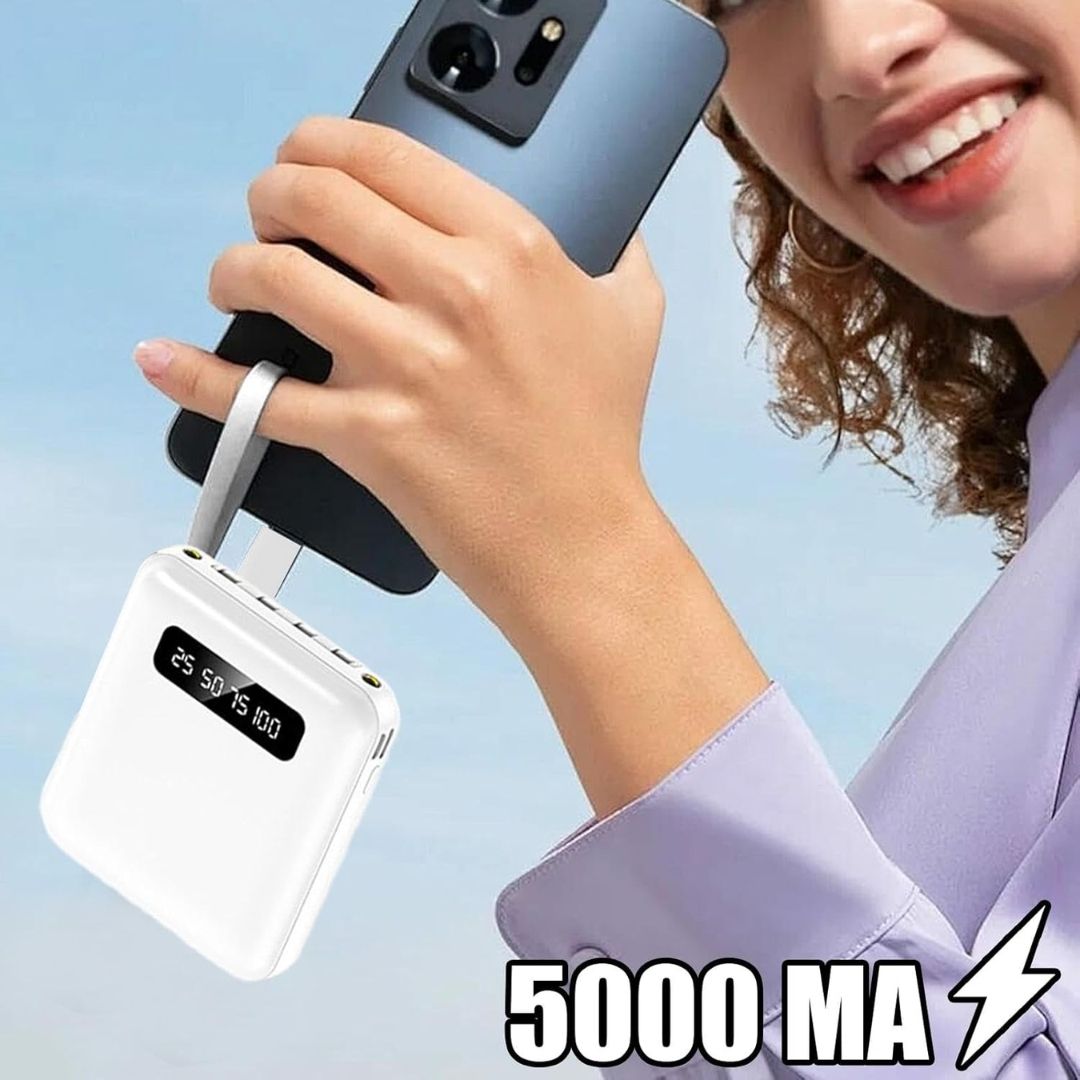 Портативний акумулятор із вбудованим кабелем, білий, 8000 мАг