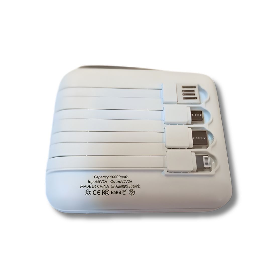 Портативний акумулятор із вбудованим кабелем, білий, 8000 мАг