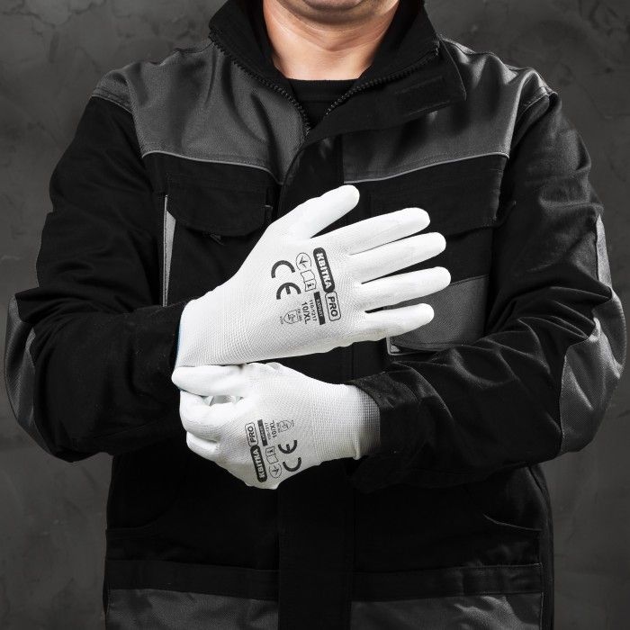 Стрейчевые перчатки с полиуретановым покрытием ЦВЕТОК PRO Sensitive Expert (7"/S) (110-1217-07-IND)