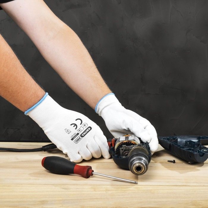 Стрейчевые перчатки с полиуретановым покрытием ЦВЕТОК PRO Sensitive Expert (7"/S) (110-1217-07-IND)